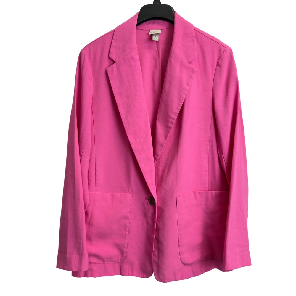 A New Day Womens M Pink Single Button Blazer Jacket Notched Lapel Rayon Blend